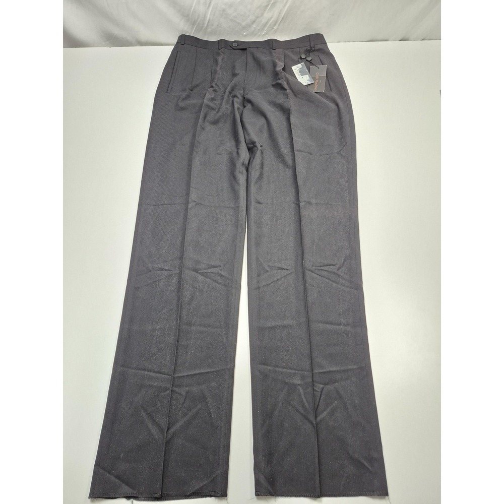 Carlo Mandrone Dress Pants Mens 38x36 Black Microfiber Pleated Unhemmed NWT